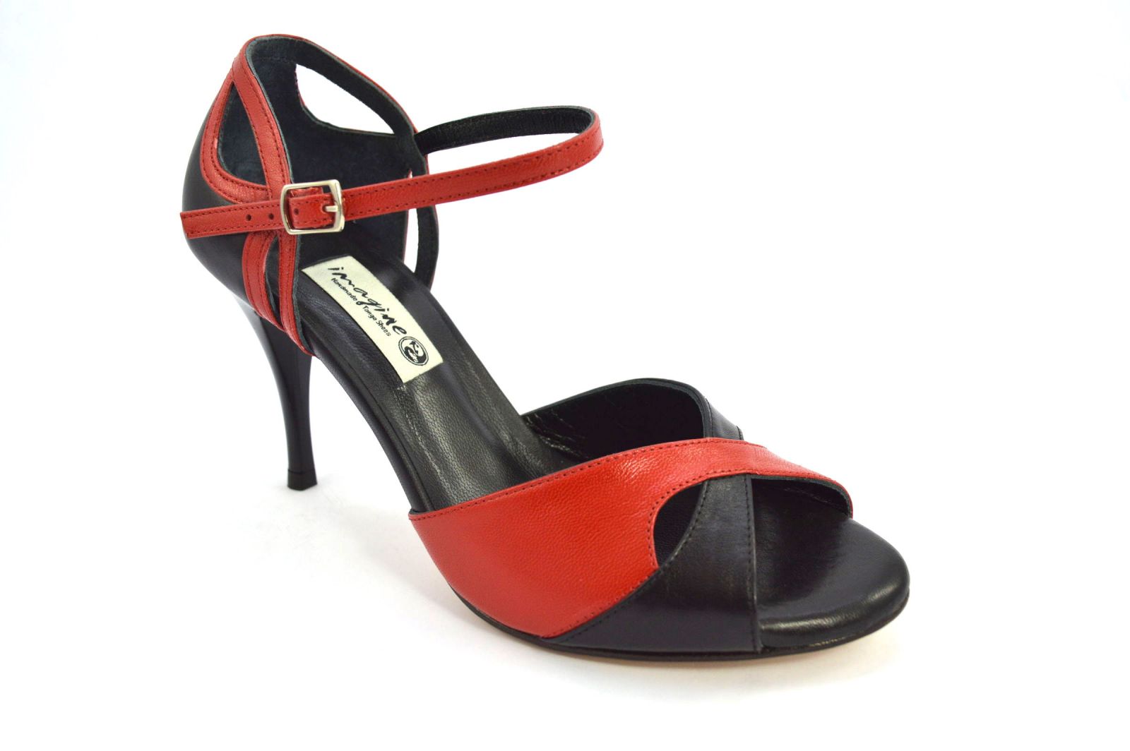 Γυναικείο παπούτσι tango peep toe από μαύρο και κόκκινο μαλακό δέρμα