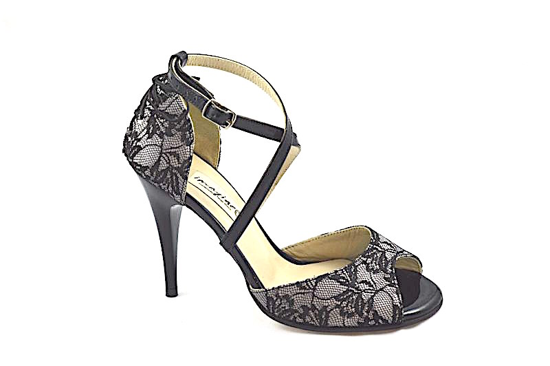 Γυναικείο παπούτσι tango peep toe από μαύρη δαντέλα