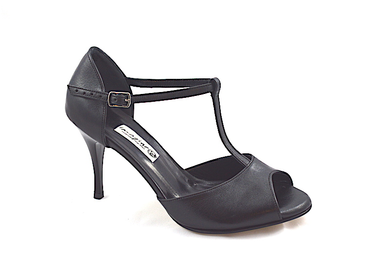 Γυναικείο παπούτσι tango peep toe από μαύρο μαλακό δέρμα