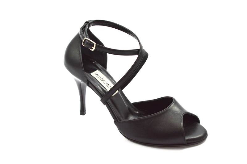 Γυναικείο παπούτσι tango peep toe από μαλακό μαύρο δέρμα