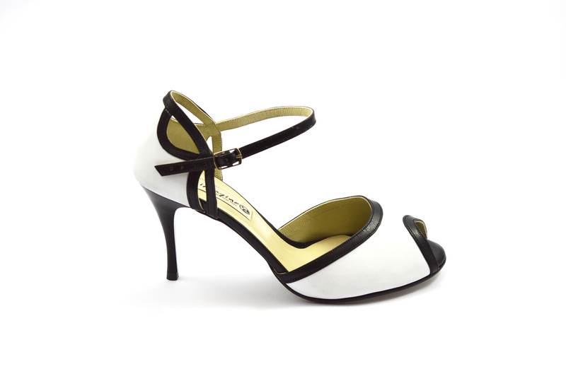Γυναικείο παπούτσι tango peep toe από μαύρο και λευκό δέρμα