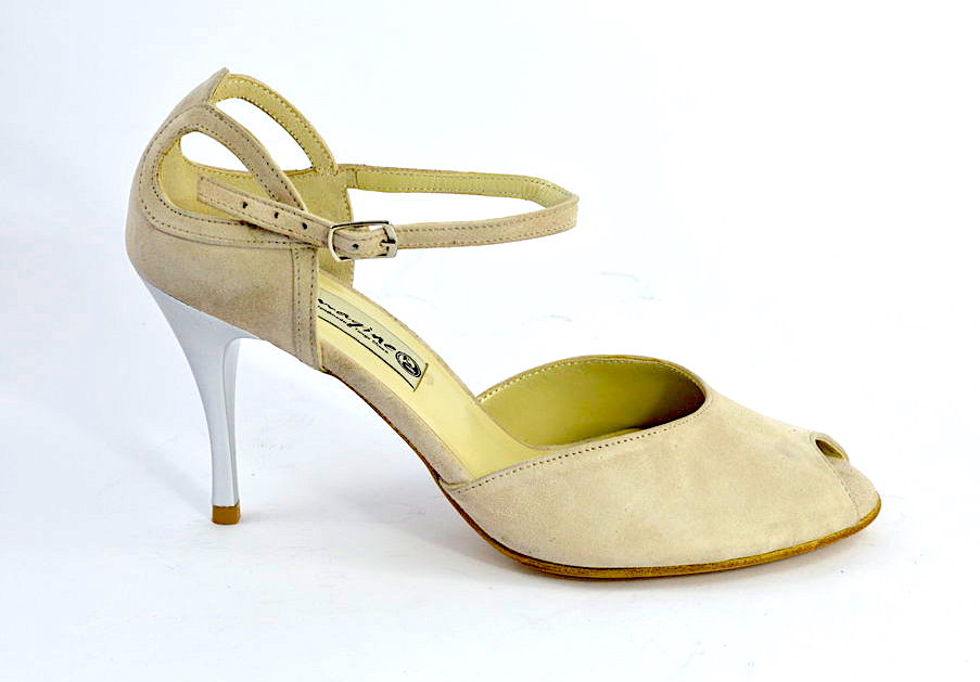 Γυναικείο παπούτσι tango peep toe από μαλακό μπεζ σουέτ δέρμα