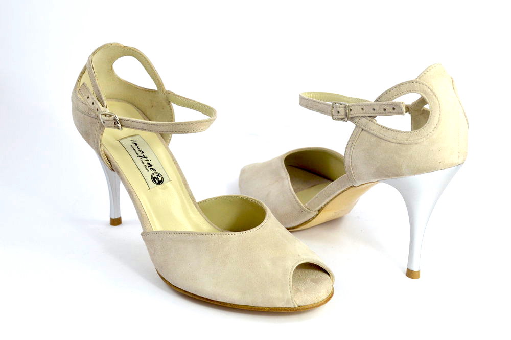 Γυναικείο παπούτσι tango peep toe από μαλακό μπεζ σουέτ δέρμα