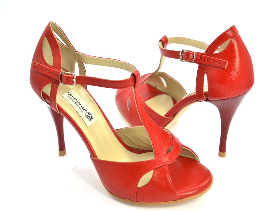 Γυναικείο παπούτσι αργεντίνικου tango peep toe από μαλακό κόκκινο δέρμα