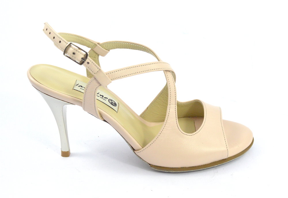 Women tango dance shoes, slingback, in light pink-beige leather