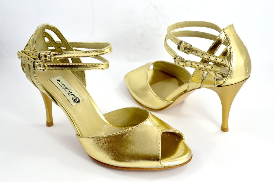 Γυναικείο παπούτσι χορού αργεντίνικου tango peep toe από εντυπωσιακό χρυσό δέρμα