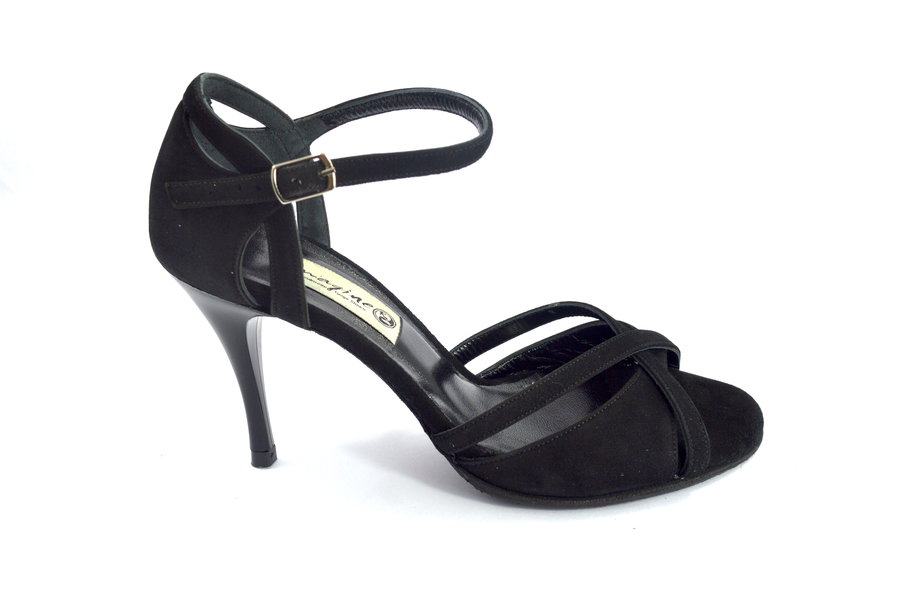 Γυναικείο παπούτσι tango open toe από μαύρο σουέτ δέρμα