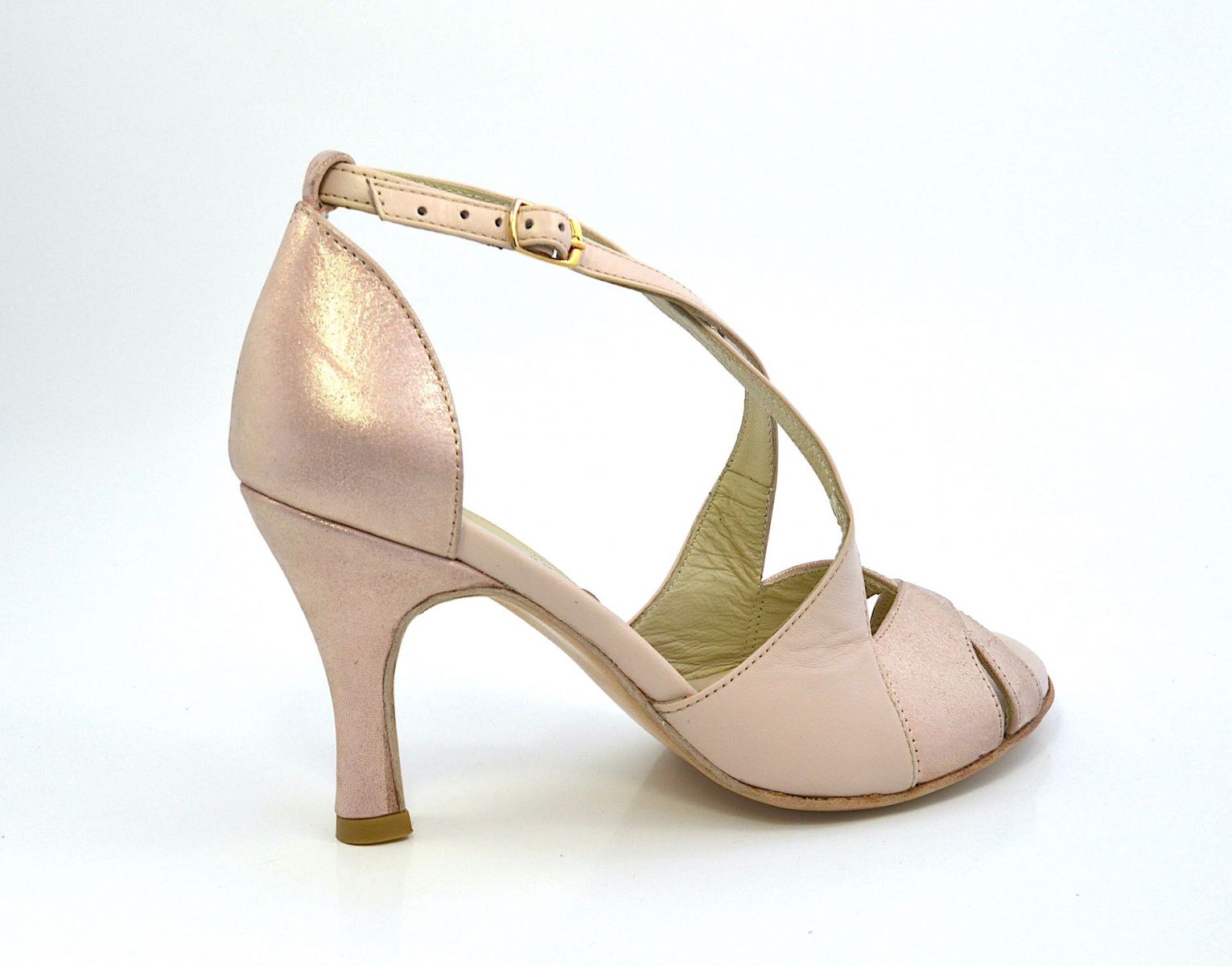 Γυναικείο παπούτσι tango open toe από nude μαλακό ματ δέρμα και nude δέρμα πέρλα