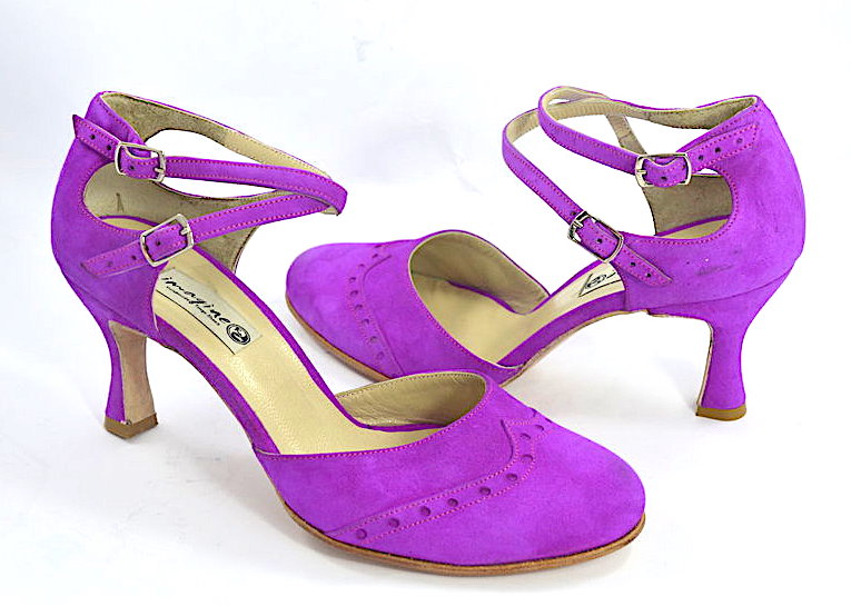 Women Argentine Tango Dance Shoes, closed toe style, by purple suede leather