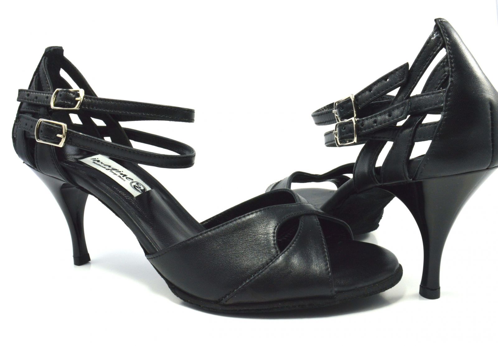 Women Argentine Tango Dance Shoes, peep toe style, in black soft leather