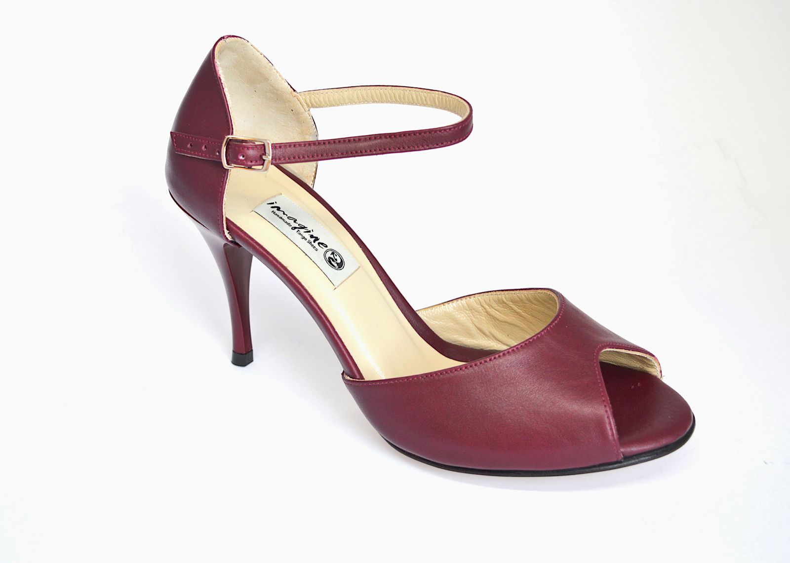 Γυναικείο Παπούτσι Tango Peep Toe από μαλακό μπορντό δέρμα