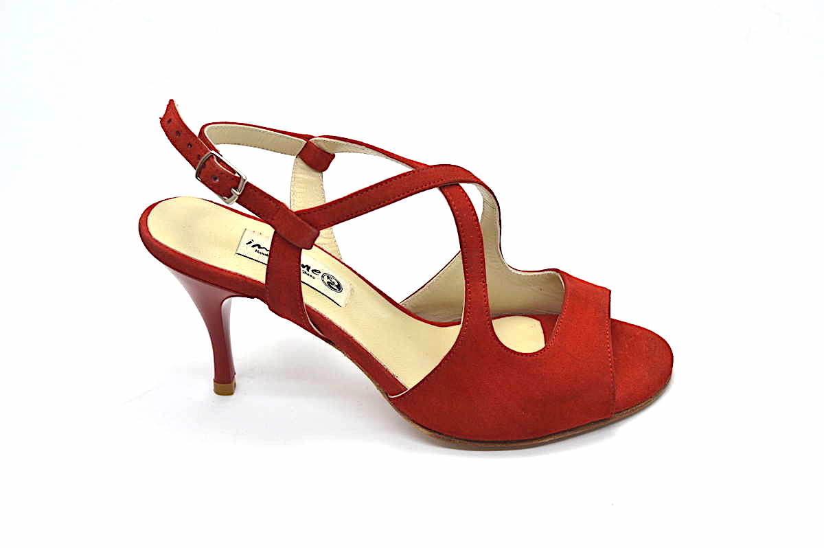 Women's Argentine Tango Dance Shoes, slingback, in red suede leather