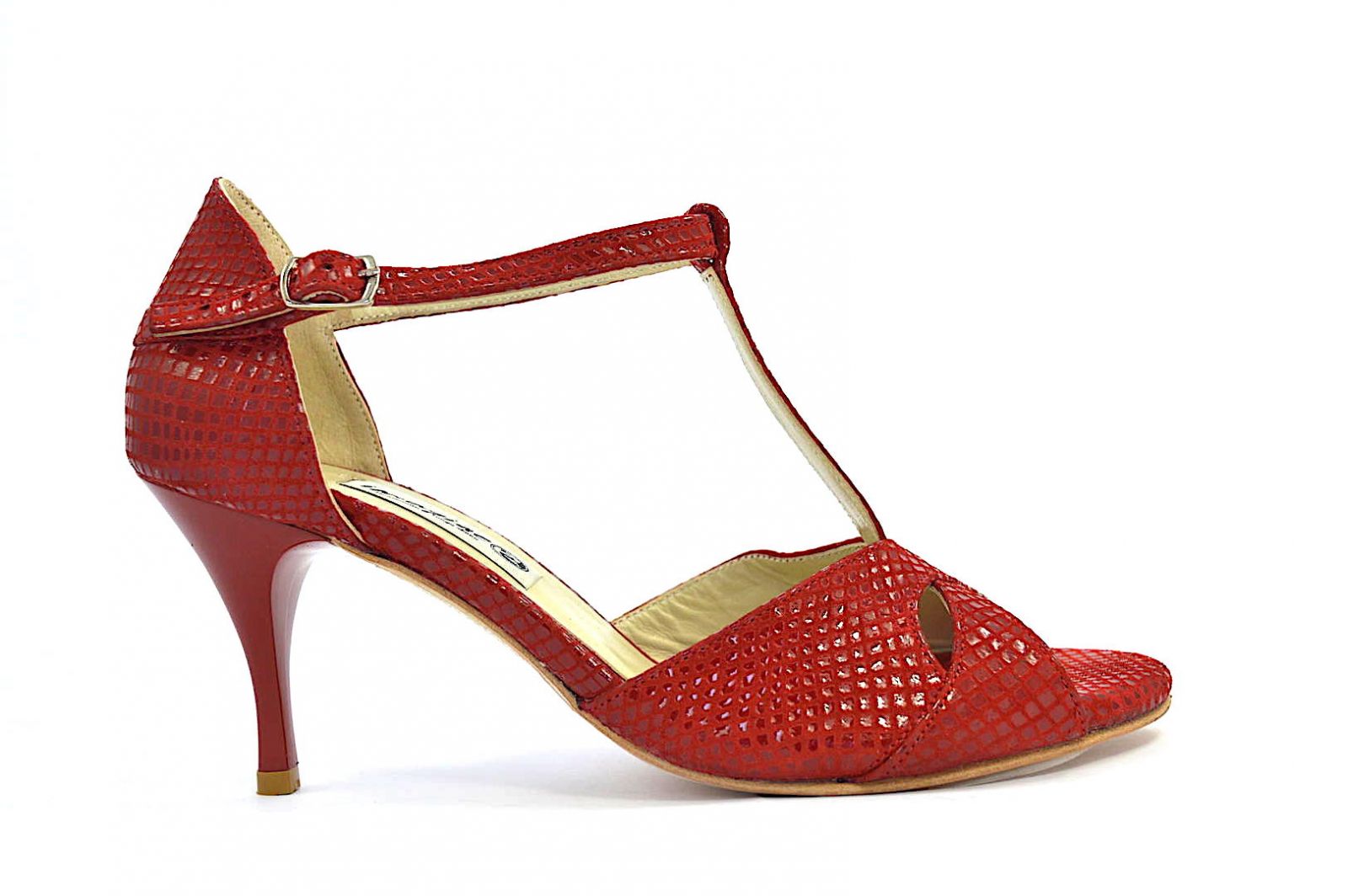 Γυναικείο παπούτσι tango peep toe από κόκκινο δέρμα φίδι