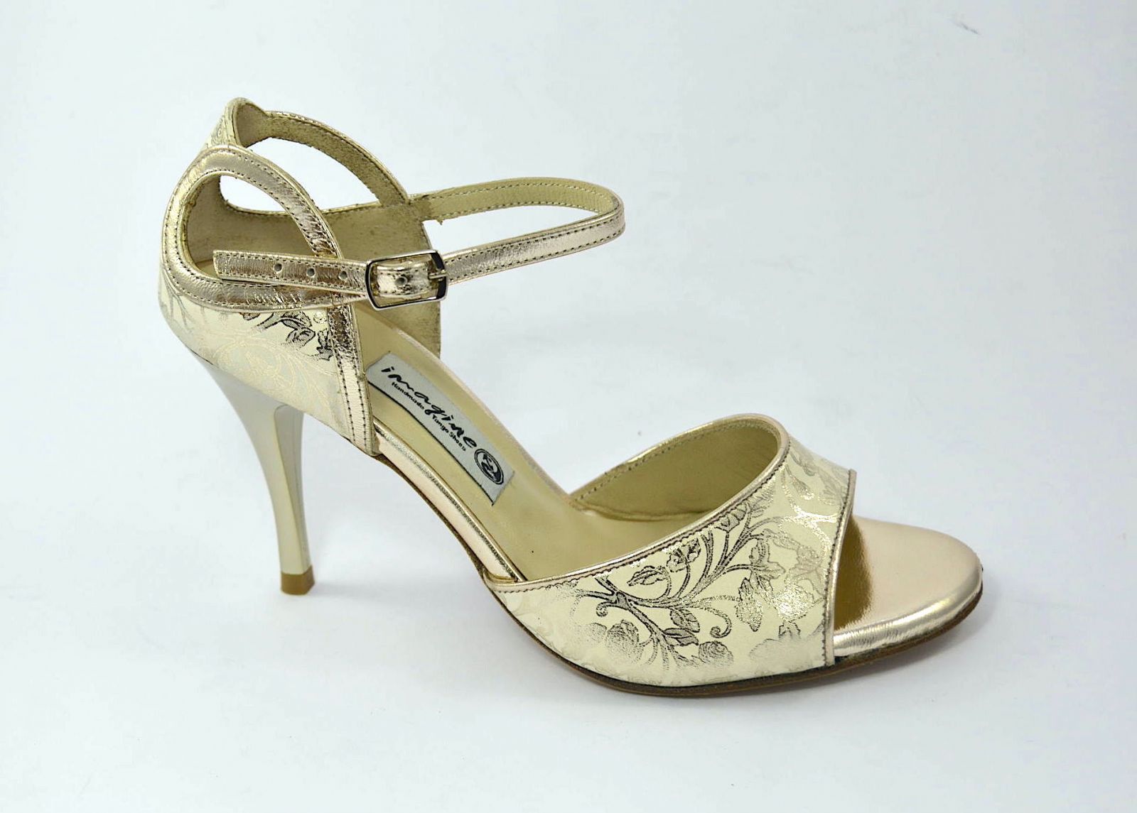 Women argentine tango dance shoes, in Paisley beige and gold leather