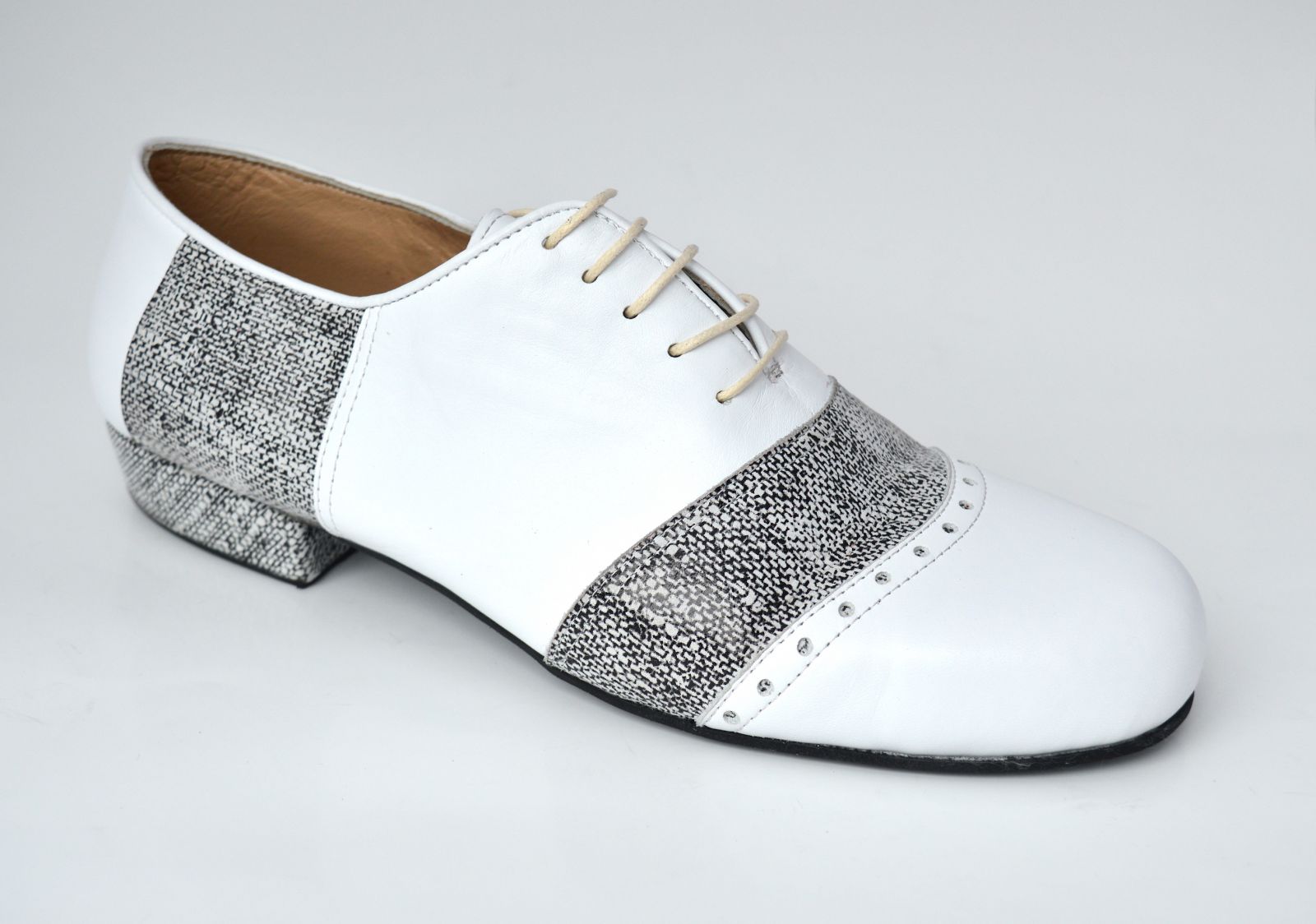 Men tango shoes by soft black leather and black-white leather