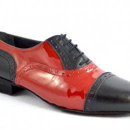 Men argentine tango dance shoes in soft black and red patent leather