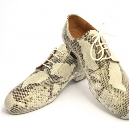 Ανδρικό παπούτσι χορού τάνγκο Plain Toe από μπεζ φίδι δέρμα