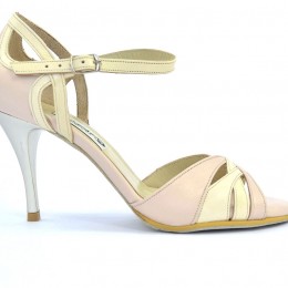 Women's Tango Shoe, open toe style, with nude and light pink soft leather