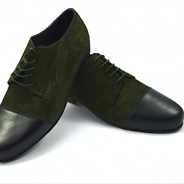 Men tango shoe in olive green color suede and black leather